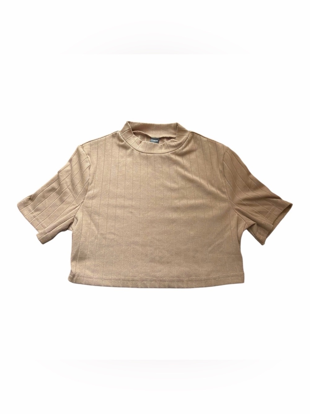 Shein Beige Ribbed Crop Top – Size Small | Neutral Minimalist Essential - Picture 2 of 4